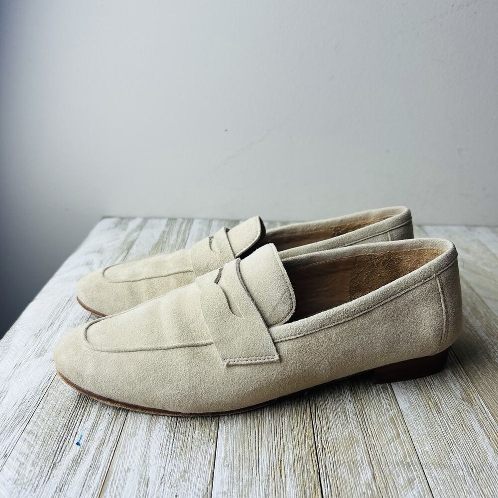 Quince Shoes Italian Suede Penny Loafer Almond Shoes 6.5 Tan